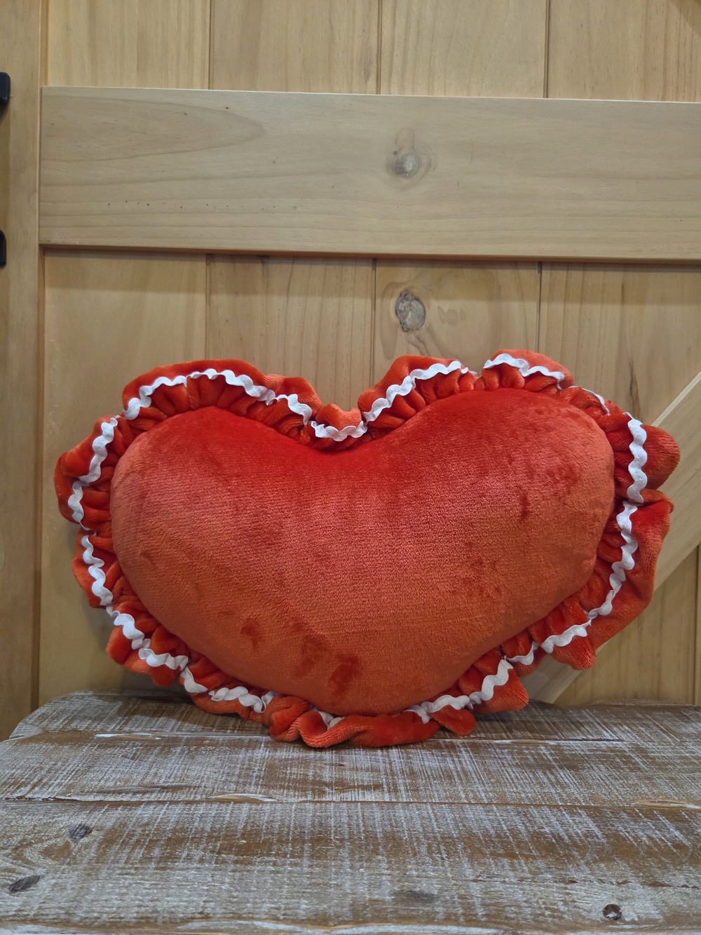 NWOT | Red Heart-Shaped Decorative Pillow with Ruffle Trim